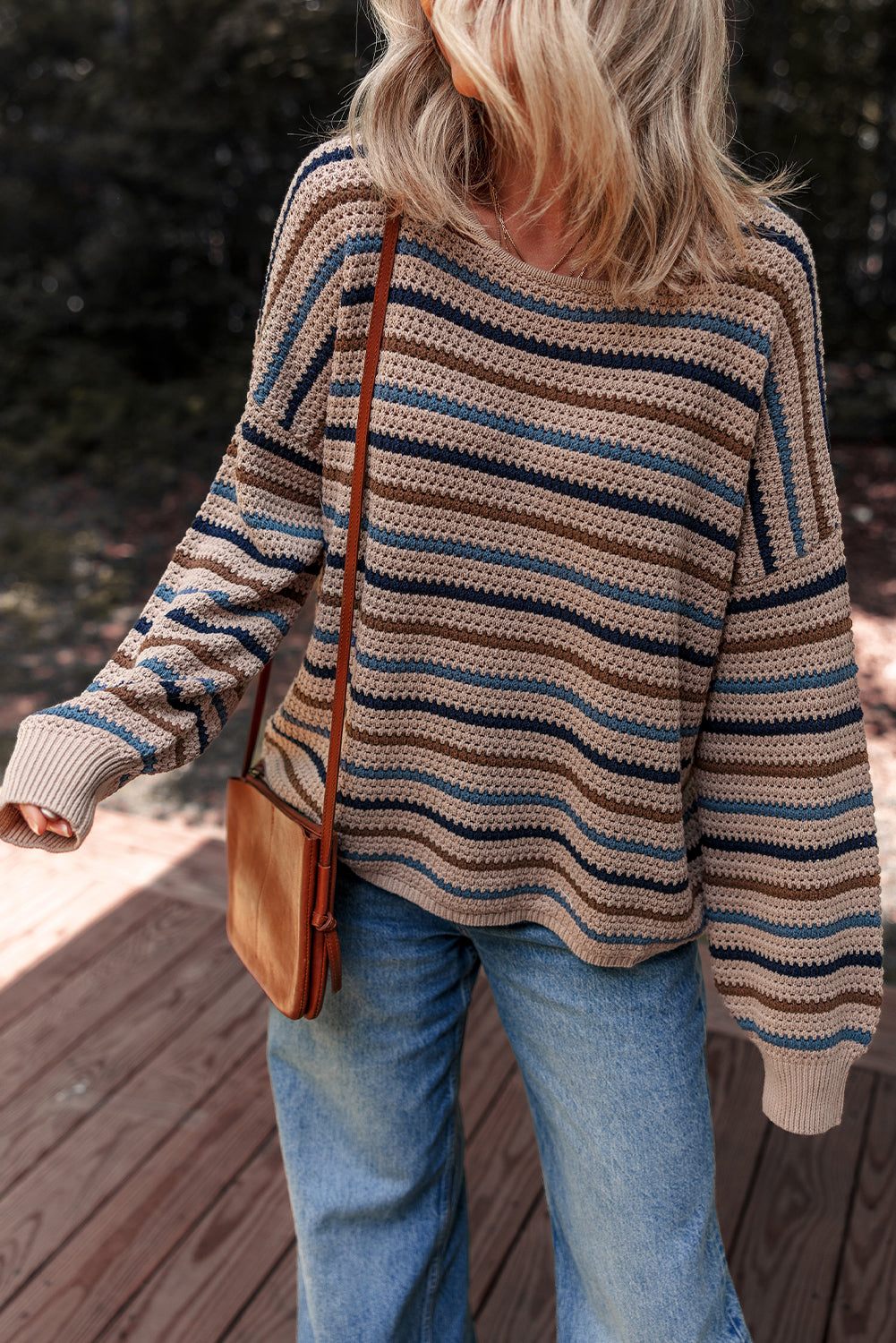 Multicolor Striped Knitted Drop Shoulder Round Neck Sweater