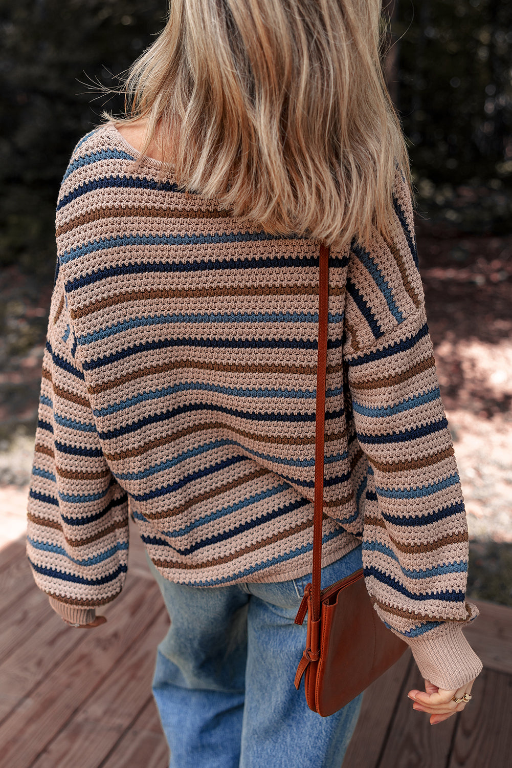 Multicolor Striped Knitted Drop Shoulder Round Neck Sweater